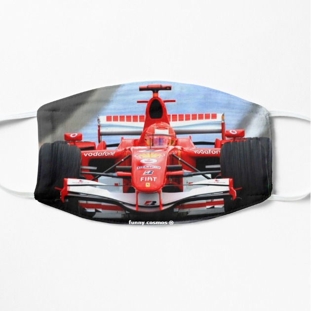 Michael Schumacher racing his 2006 F1 car Flat Mask, Face Mask, Cloth Mask