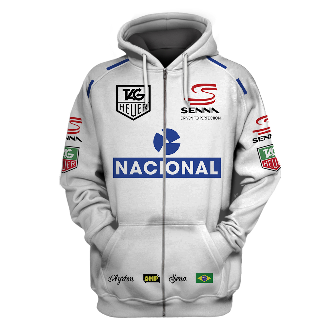 Ayrton Senna Hoodie Williams Grand Prix Sweater Tag Heuer, Senna Driven To Perfection, Nacional, Omp Racing Uniform