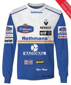 Damon Hill, Ayrton Senna Hoodie Williams F1 Sweater Rothmans Racing, Nacional, Renault, Champion, Omp, Elf Personalized Hoodie