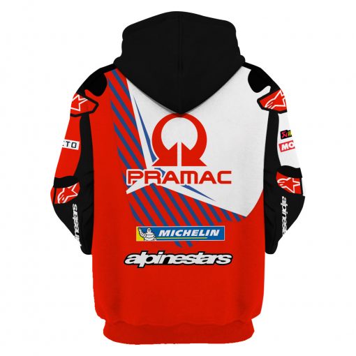 Johann Zarco Hoodie Motogp Sweater Pramac Ducati, Alpinestars, Michelin, Fiamm, Shark Racing Uniform