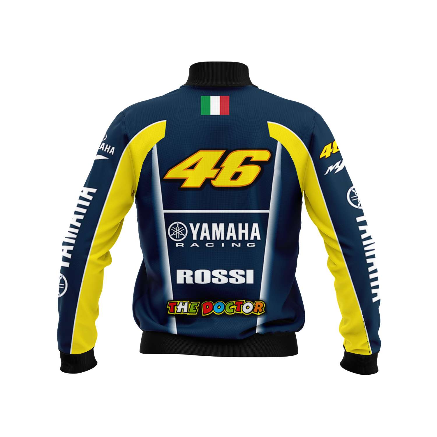Valentino Rossi Bomber Jacket Yamaha Racing The Doctor, Valentino Rossi, Vr 46, Rossi Bomber Jacket in Cotton - Black Size (M, L, 2XL, 3XL)