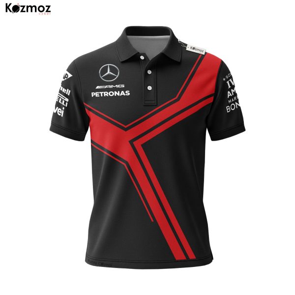 AMG Petronas Racing Shirt Polo - Red Stripes Motorsport Fans Gear Tee - 6