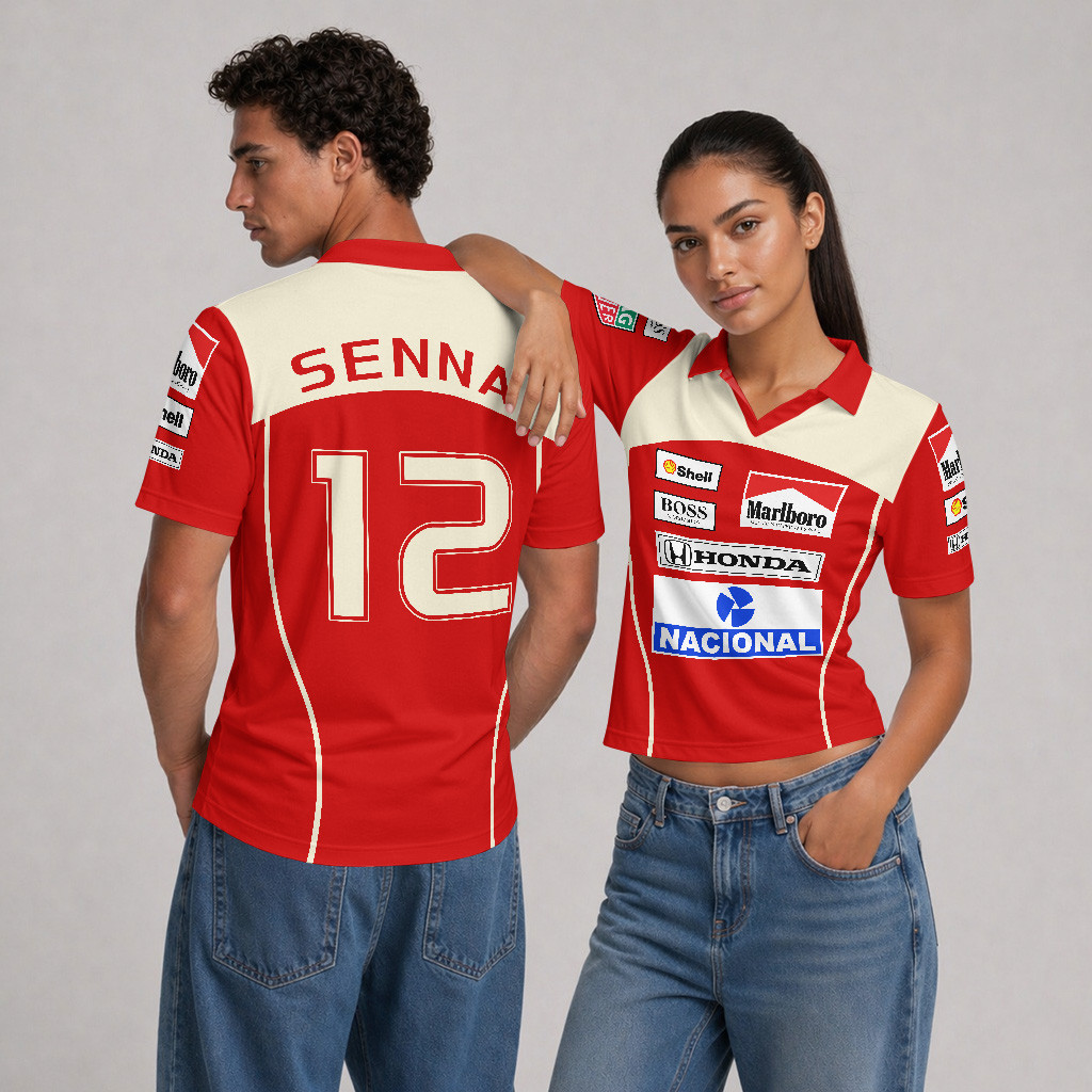 Ayrton Senna Malboro F1 Team Custom V-Neck Polo Shirt - 16