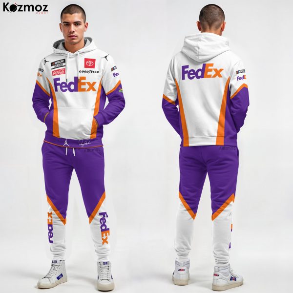 Denny Hamlin Joe Gibbs Racing 2020 FedEx Hoodie Racing Uniform Hoodie & Jogger Set - 23