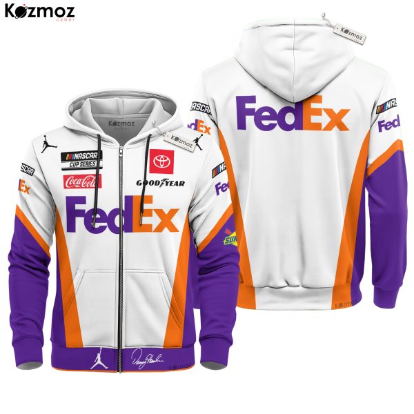 Denny Hamlin Joe Gibbs Racing 2020 FedEx Hoodie Racing Uniform Hoodie & Jogger Set - 8
