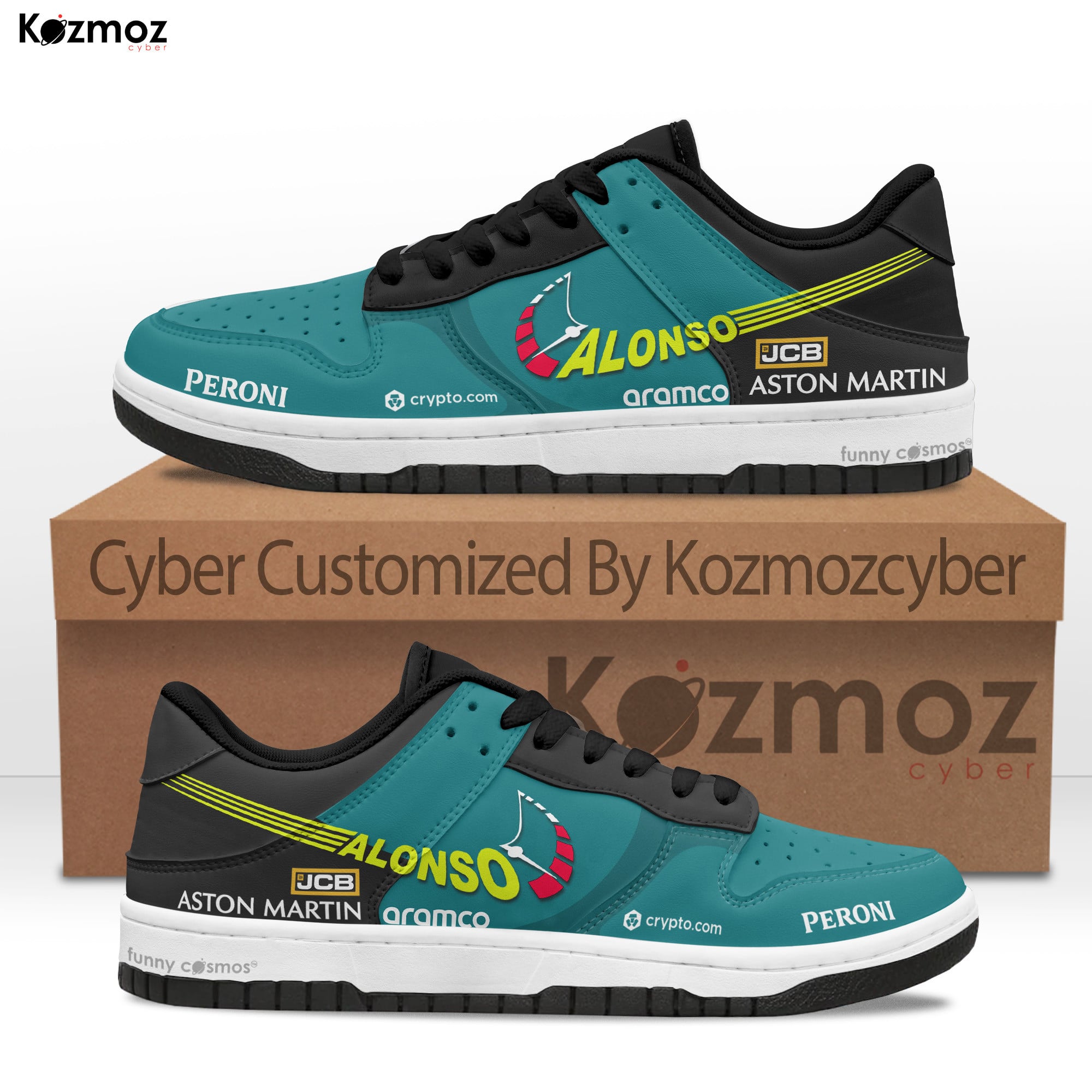 Fernando Alonso SB Dunk Sneakers Aston Martin AMR23 Livery 2023 Custom Racing Shoes