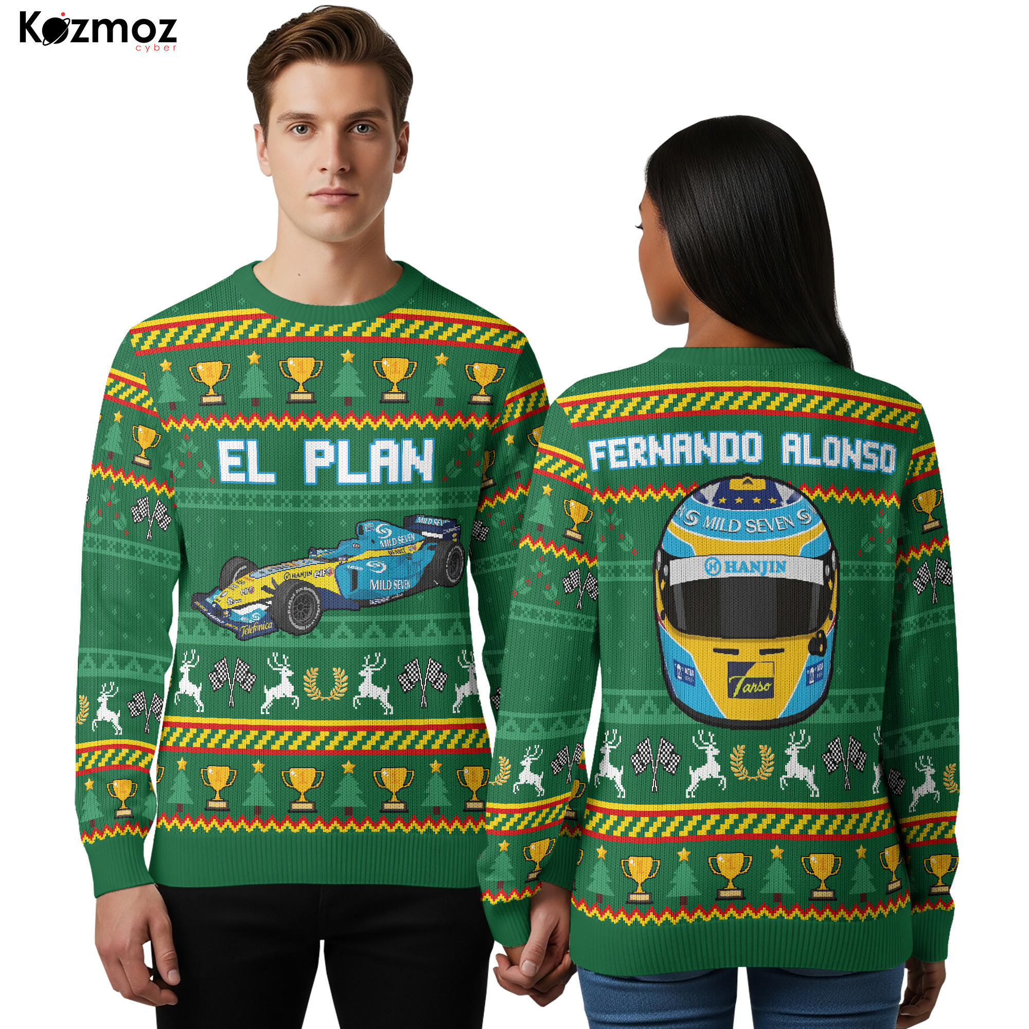 Fernando Alonso Ugly Christmas Sweater - Renault “El Plan” Edition Racing Holiday Sweater