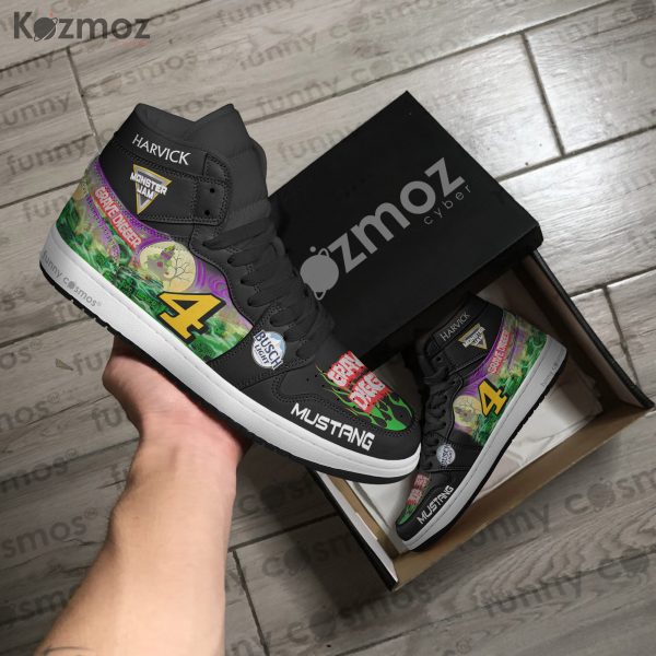 Kevin Harvick AJ1 Sneakers Stewart-Haas Racing Grave Digger Nashville Livery 2021 Custom Racing Shoes - 7