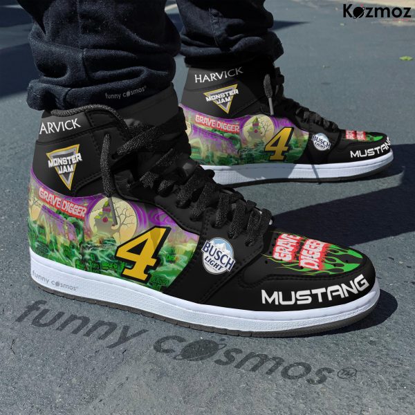 Kevin Harvick AJ1 Sneakers Stewart-Haas Racing Grave Digger Nashville Livery 2021 Custom Racing Shoes - 5