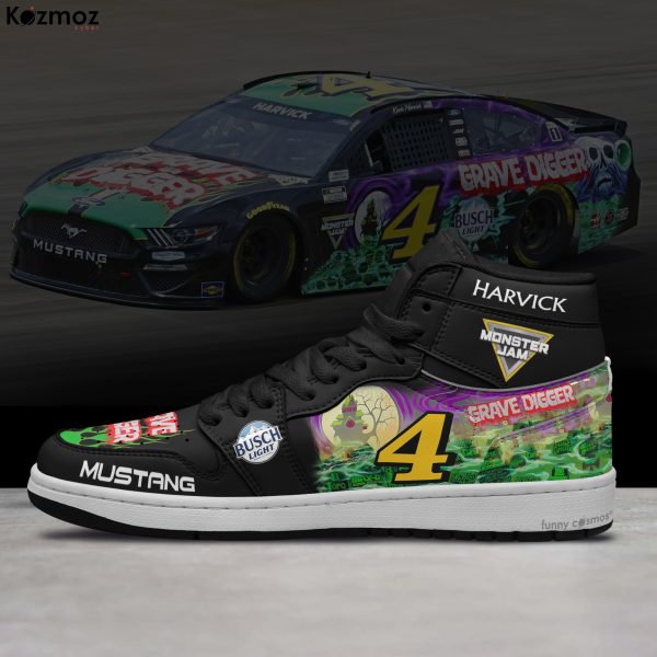 Kevin Harvick AJ1 Sneakers Stewart-Haas Racing Grave Digger Nashville Livery 2021 Custom Racing Shoes - 6