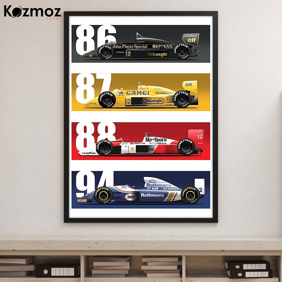 Magic Senna Cars Poster - 1986-1994 Racing Legends Car Wall Art