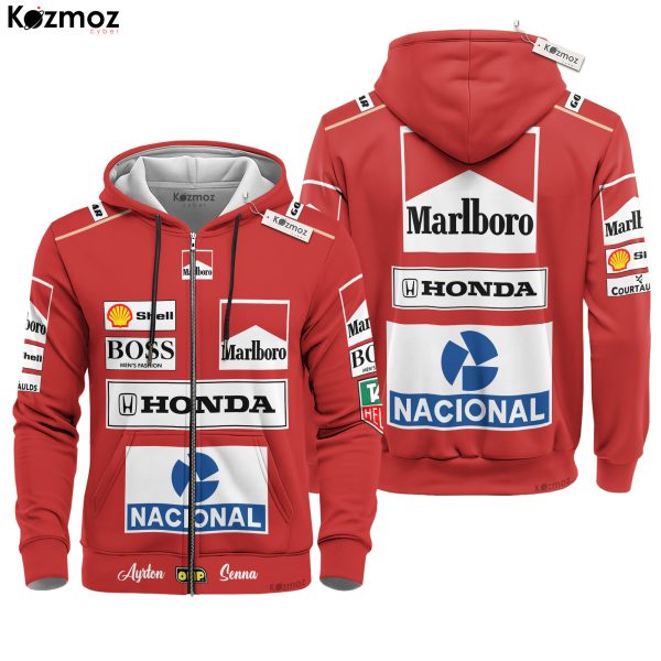 Magic Senna McLaren Grand Prix Hoodie - Tag Heuer Personalized Sweater with OMP, Nacional, Marlboro, Honda, Shell & BOSS Fashion Design - 8