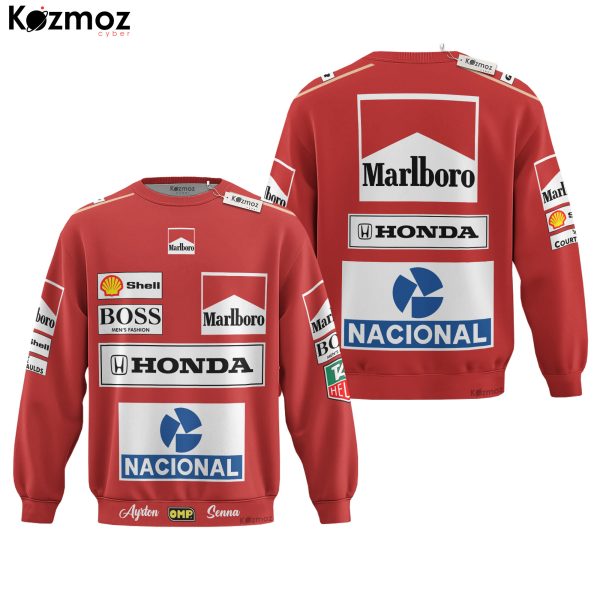 Magic Senna McLaren Grand Prix Hoodie - Tag Heuer Personalized Sweater with OMP, Nacional, Marlboro, Honda, Shell & BOSS Fashion Design - 9