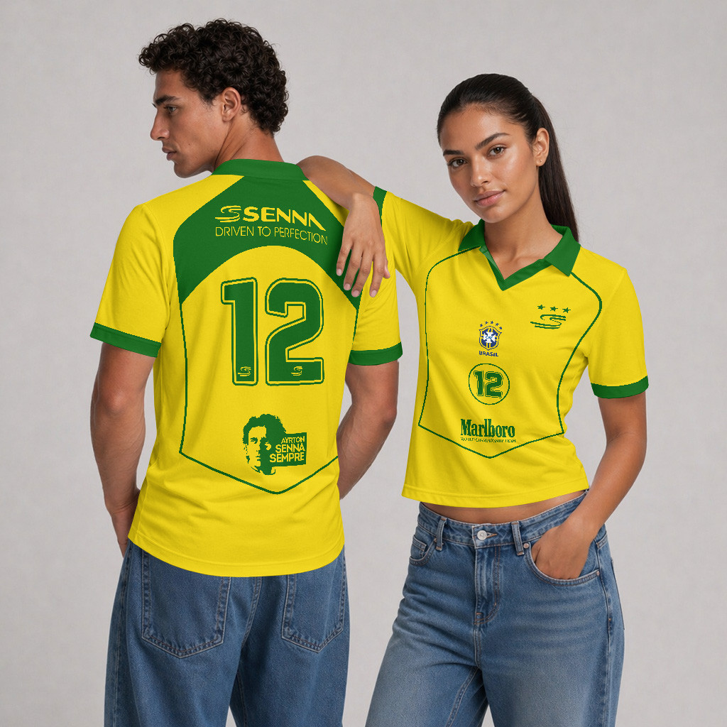 Magic Senna Retro x Brazil F1 Team Custom V-Neck Polo Shirt