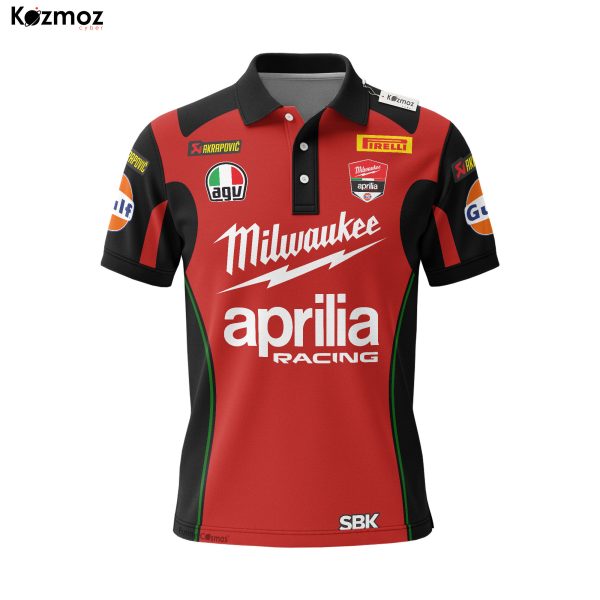 Milwaukee Aprilia Racing Polo - WSBK 2017 Black And Red Version - 7