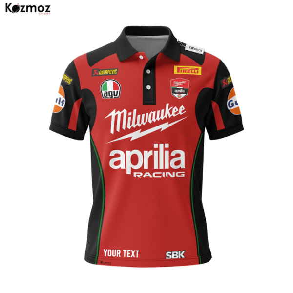 Milwaukee Aprilia Racing Polo - WSBK 2017 Black And Red Version - 9
