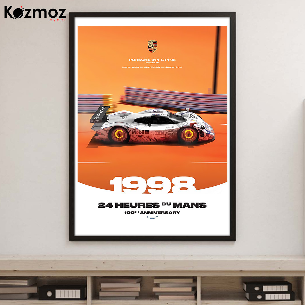 Porsh 911 GT1 Poster - 24 Héros Du Mans 100th Anni Racing Wall Art