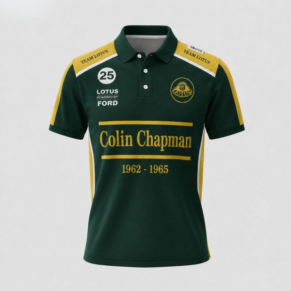 Colin Chapman Lotus 25 1962 - 1965 Green Yellow Custom Polo Shirt - 10