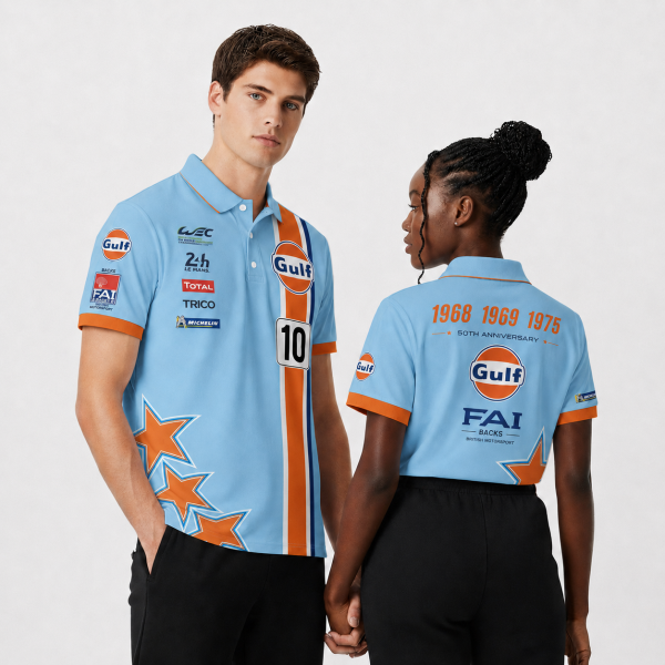 FAI Backs Gulf 50th Anniversary Le Mans Team Custom Polo Shirt