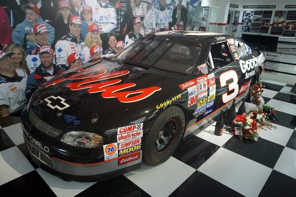 Dale Earnhardt's 1998 Daytona 500-winning No. 3 GM Goodwrench Plus Chevrolet Monte Carlo on display at the Richard Childress Racing Museum in Welcome, North Carolina (United States
